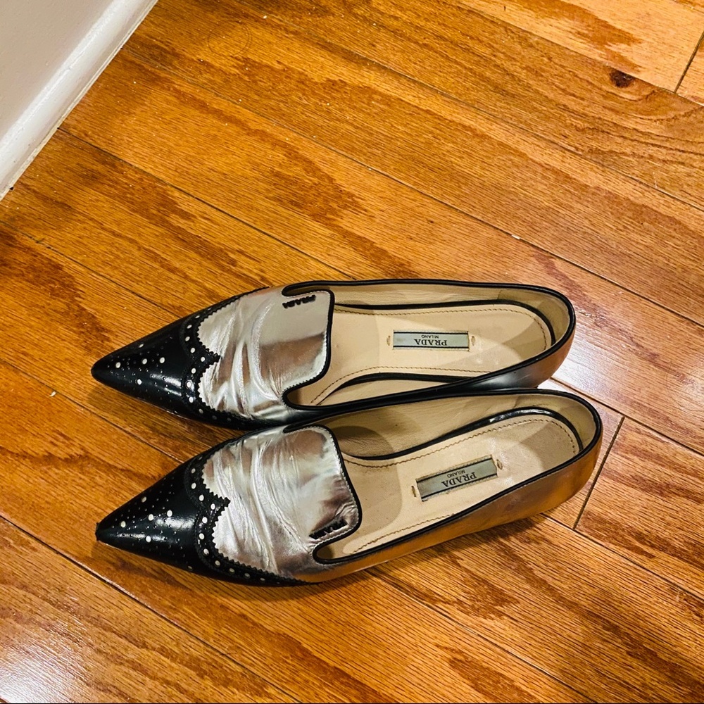 Prada metallic pointed toe brogue loafer - Picture 4 of 15